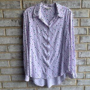 Jane & Delancey Long Sleeve Button Up Collared Hearts Shirt Women's Size M